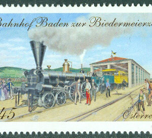 Österrike – M 3054 Järnvägsstationen Baden zur Biedermeierzeit, ånglok ”Bruck”, 1 kpl **