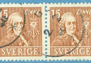 F  321BC Linné 15 öre 3+4-sid par stpl 2.12.40