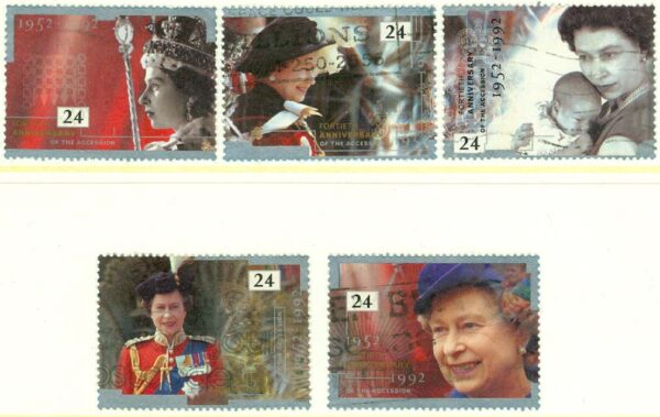 England - M 1387-1391 Drottning Elisabeth II`s tronsbestigning 40 år, 5 kpl stpl