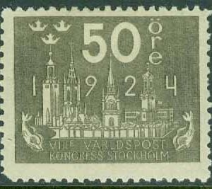 Sverige – F  205 Världspostkongressen 50 öre, kt **