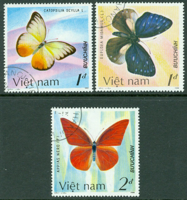 Vietnam - M 1802-1804 Fjärilar, 3 ol stpl