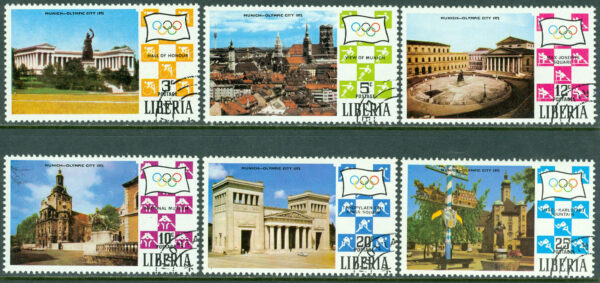 Liberia - M  786-791 A OS i München och Kiel 1972 - Byggnader, 6 kpl