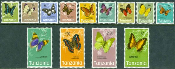 Tanzania - M   35-47 Fjärilar, bl.a. Charaxes pollux, 13 ol. **