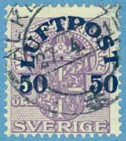 F 138 Luftpost 50 öre på 4 öre lila, stpl 27.4.21