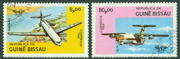 Guinea-Bissau - M  754+756, Flygplan, bl.a. Caravelle, 2 ol stpl