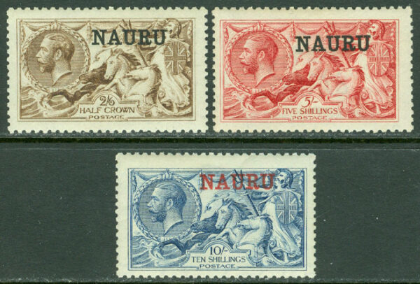 Nauru - M   12-14 II Kung Georg V och Britannia med påtryck NAURU, 3 kpl *