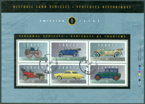 Kanada - M BL  10 Historiska bilar, bl.a. Studebaker, block stpl