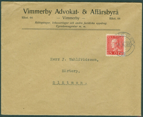 F  177C på vackert brev VIMMERBY 19.6.33