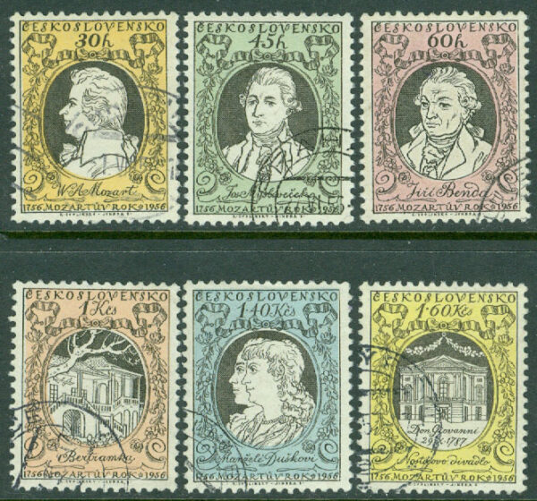 Tjeckoslovakien - M  968-973 Musikfesten "Pragvåren 1956", Mozarts födelse 200 år, 6 kpl
