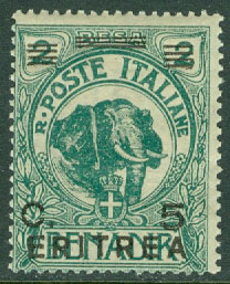 Italienska Eritrea – M   58 Elefant, påtryck ERITREA 5 C *