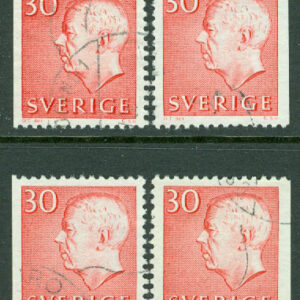 F  423D1-423D4 Gustav VI Adolf typ III, 30 öre röd, 4 olika vinkeltandade märken