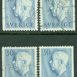 F  416D1-D4 Gustaf VI Adolf typ II, 30 öre blå, 4 olika vinkeltandade stpl