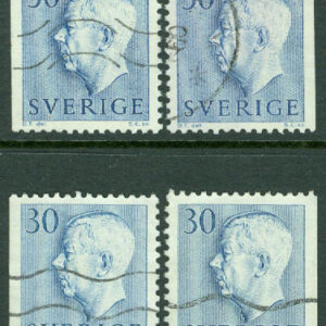 F  416D1-D4 Gustaf VI Adolf typ II, 30 öre blå, 4 olika vinkeltandade stpl