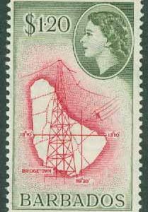 Barbados – M  214 Elisabeth II, radiomast över öns karta, 1.20 $
