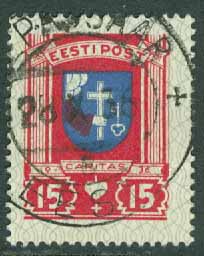 Estland – M  110 Stadsvapen, Pärnu,  15 + 15 S stämplat 28.X.36