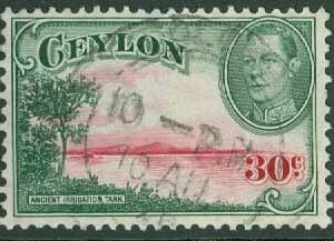 Ceylon – M  238 Y George VI gammal bevattningssjö, 30 C stpl, kt