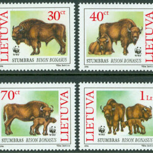 Litauen – M  599-602 Djur – Bison – Visent – Naturskydd – WWF, 4 kpl **