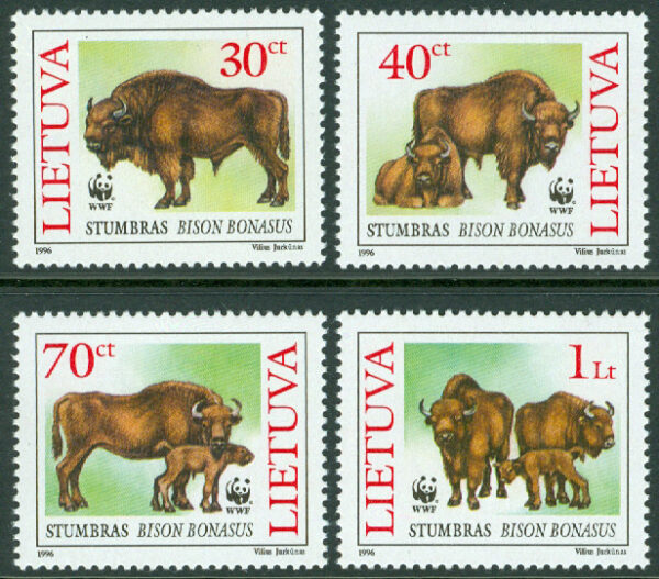 Litauen - M  599-602 Djur - Bison - Visent - Naturskydd - WWF, 4 kpl **