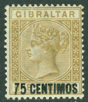 Gibraltar – M   21 Drottning Victoria, påtryck 75 C * (veck?)