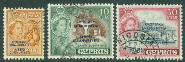 Cypern - M  181-182, 186 Republik, påtryck, 3 ol stpl