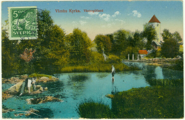 Våmbs Kyrka. Västergötland, Poststämplat på 1920-talet