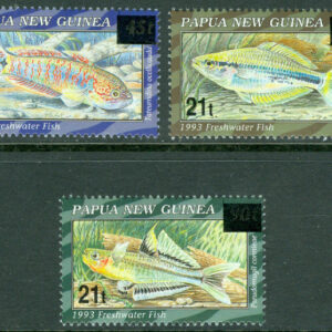Papua Nya Guinea – M  747-749 Sötvattensfiskar, påtryck ny valör, 3 kpl **