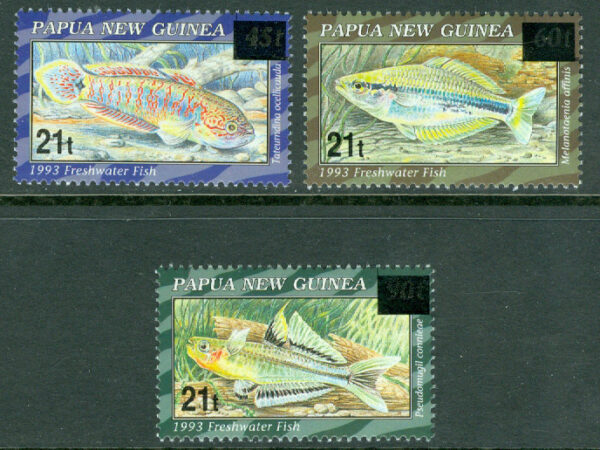 Papua Nya Guinea - M  747-749 Sötvattensfiskar, påtryck ny valör, 3 kpl **