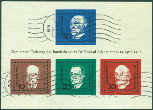 Tyskland - M BL   4 K Adenauer död i 1 år - Churchill, Block stpl