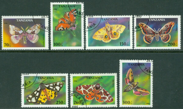 Tanzania - M 2256-2262 Fjärilar, bl.a. Brun björnspinnare, 7 kpl stpl