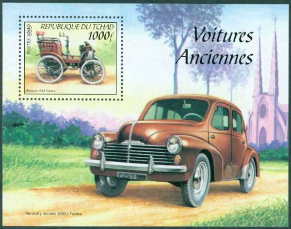 Tchad - M BL 304 Bilar, Renault 1898 och 1950, block **