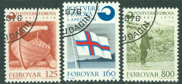 Färöarna - F   23-25 Båt - Flagga - Postväsendet, 3 kpl stpl