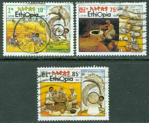 Etiopien - M 1381, 1383-1384 Odling av spannmål, 3 ol stpl