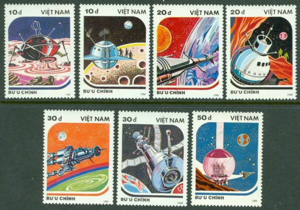 Vietnam - M 1950-1956 Kosmonautikens Dag 1988 - Modeller av Raketer, 7 kpl **