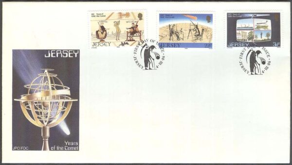 Jersey - FDC 1986-03-04 - Rymd - Halleys komet återkommer, 3 kpl