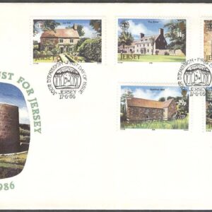 Jersey – FDC 1986-06-17 – National Trust för Jersey 50 år – Byggnader, 5 kpl