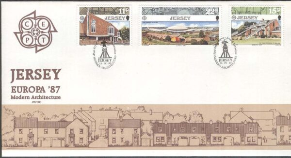 Jersey - FDC 1987-04-23 - Europa CEPT 1987 Arkitektur, 3 kpl