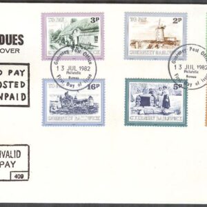 Guernsey – FDC 1982-07-13 – Vyer – Kor – Hästar – Båtar – Portomärken, 12 kpl