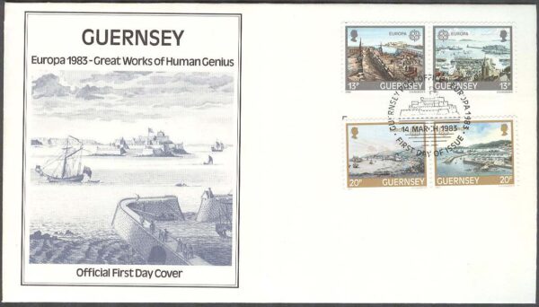 Guernsey - FDC 1983-03-14 - Europa CEPT 1983 Storverk, 2 par kpl