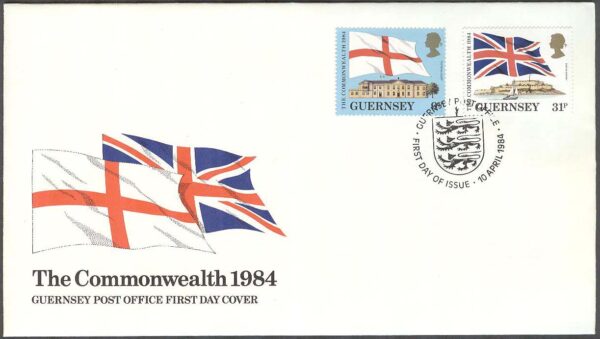 Guernsey - FDC 1984-04-10 - Postkonferans - Flaggor - England & Storbritannien, 2 kpl