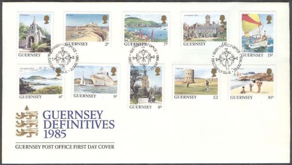 Guernsey - FDC 1985-07-23 - Vyer från Guernsey bla Båtar, 10 kpl