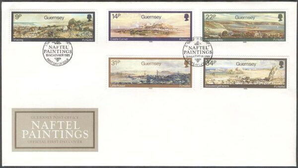 Guernsey - FDC 1985-11-19 - Konst - Landskapsmålningar, 5 kpl