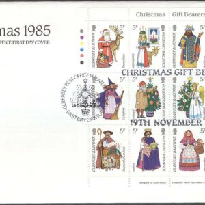 Guernsey – FDC 1985-11-19 – Julfrimärken 1985 – Dräkter, Miniark kpl