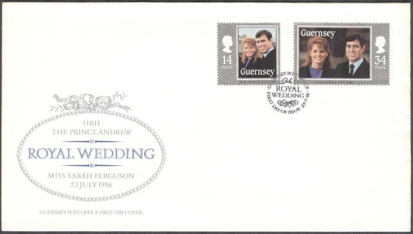 Guernsey - FDC 1986-07-23 - Bröllop Prins Andrew & Sarah Ferguson, 2 kpl