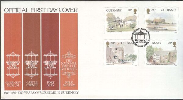 Guernsey - FDC 1986-11-18 - Byggnader - Museer, 4 kpl