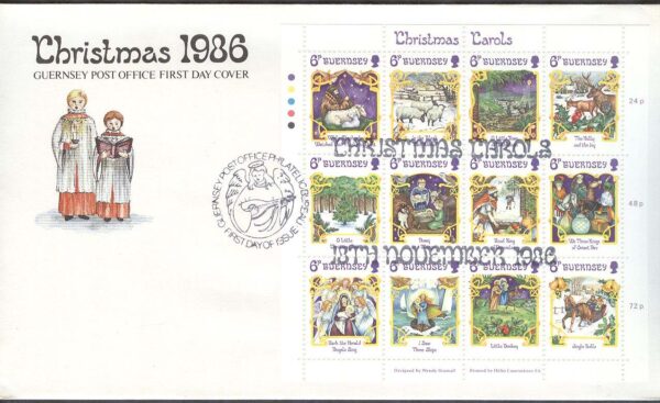 Guernsey - FDC 1986-11-18 - Jul 1986 - Julsånger, Miniark kpl