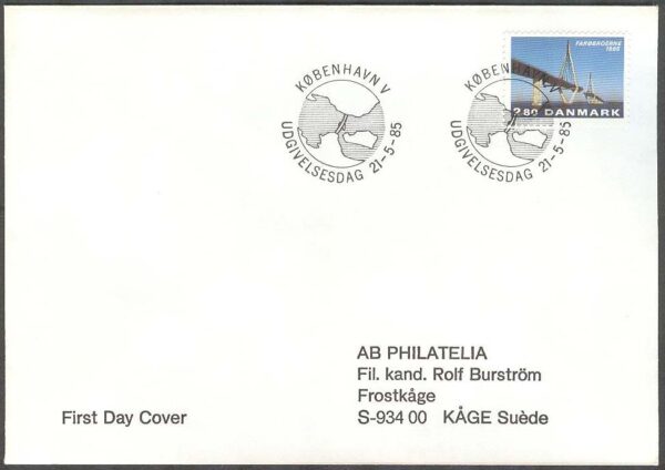 Danmark - FDC 1985-05-21 - Faröbroarnas invigning, 1 kpl Adressat