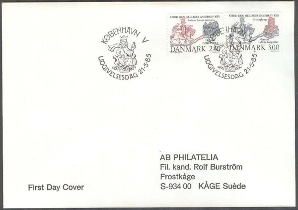 Danmark - FDC 1985-05-21 - Knut den Heliges brev 900 år, 2 kpl Adressat