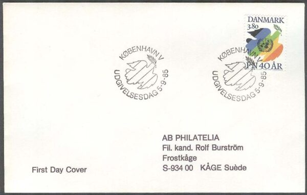 Danmark - FDC 1985-09-05 - FN 40 år, 1 kpl Adressat