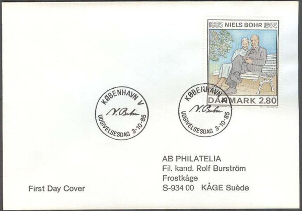 Danmark - FDC 1985-10-03 - Niels Bohr 100 år - Atomfysiker, 1 kpl Adressat