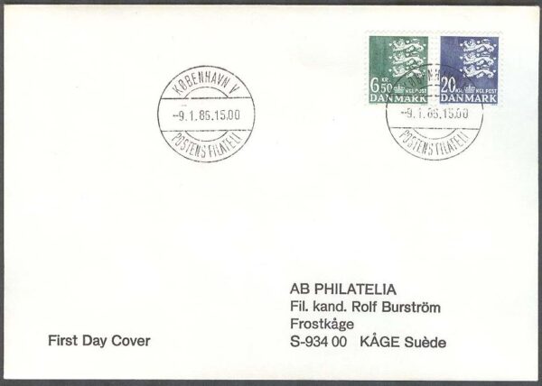 Danmark - FDC 1986-01-09 - Lilla Riksvapnet, 2 kpl Adressat